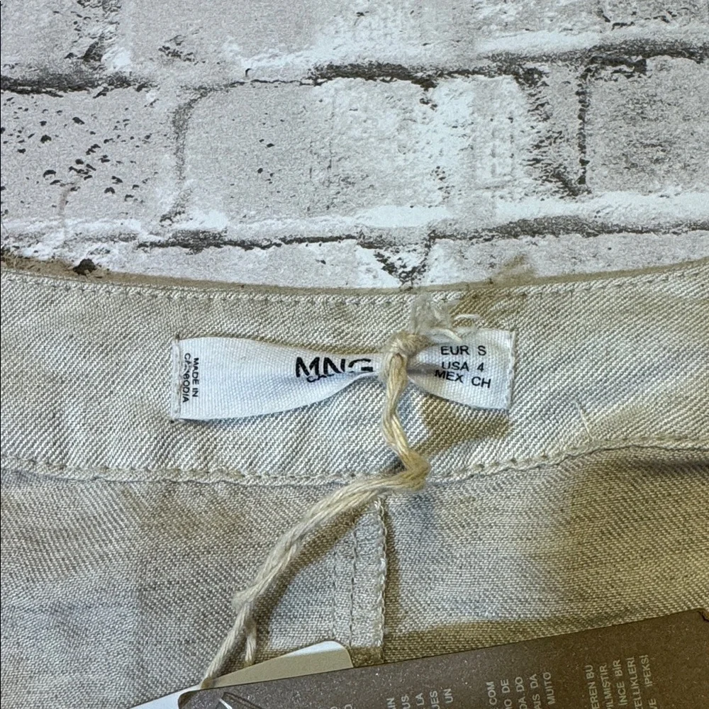 NWT MNG Mango womens 4 beige solid linen blue button up jumpsuit NWT